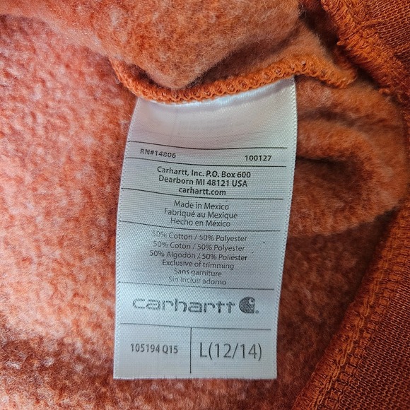 Carhartt Sweatshirt Womens L Orange Fleece Hoodie Relaxed Fit Workwear Cozy - Picture 5 of 13